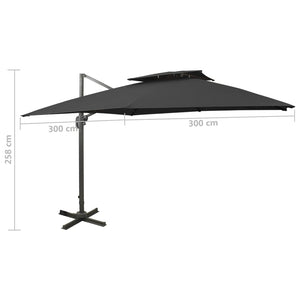 vidaXL Cantilever Umbrella with Double Top 300x300 cm Black