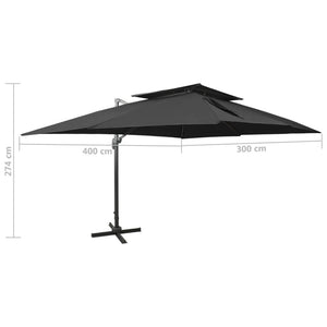 vidaXL Cantilever Garden Parasol with Double Top Black 400x300 cm