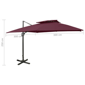 vidaXL Cantilever Umbrella with Double Top 300x300 cm Bordeaux Red