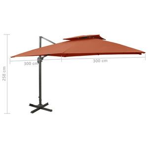 vidaXL Cantilever Garden Parasol with Double Top 300x300 cm Terracotta