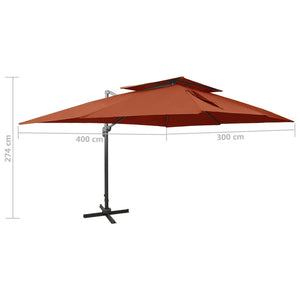 vidaXL Cantilever Garden Parasol with Double Top Terracotta 400x300 cm