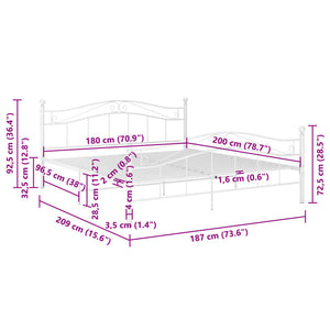 vidaXL Bed Frame without Mattress White Metal 180x200 cm Super King