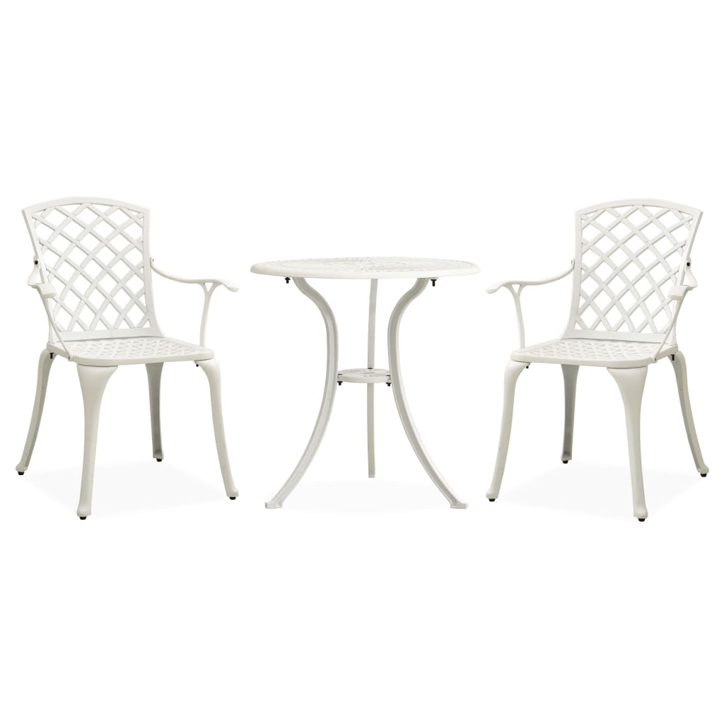 vidaXL 3 Piece Bistro Set Cast Aluminium White