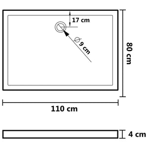 vidaXL Rectangular ABS Shower Base Tray White 80x110 cm