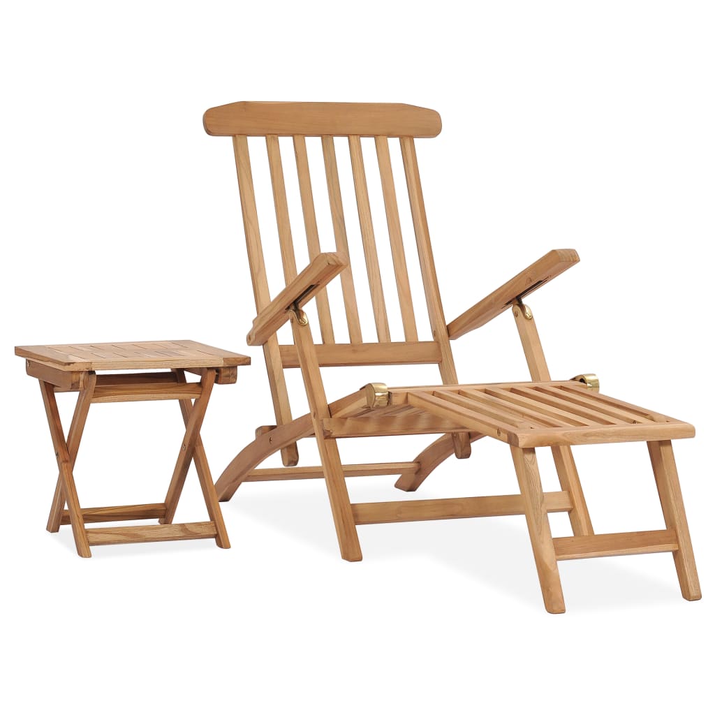 vidaXL Garden Deck Chair with Footrest and Table Solid Teak Wood