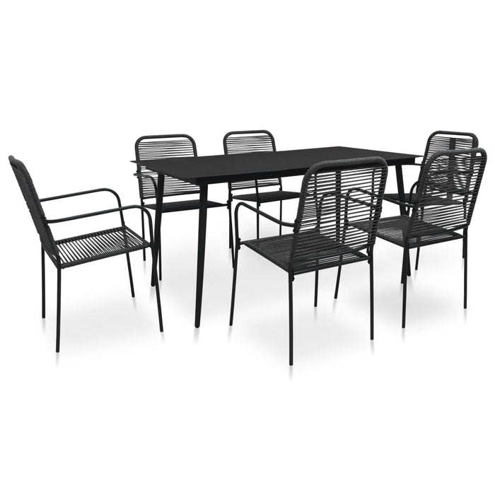 vidaXL 7 Piece Garden Dining Set Cotton Rope and Steel Black