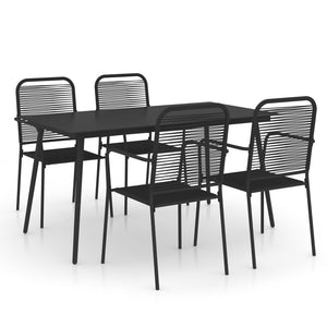 vidaXL 5 Piece Garden Dining Set Cotton Rope and Steel Black