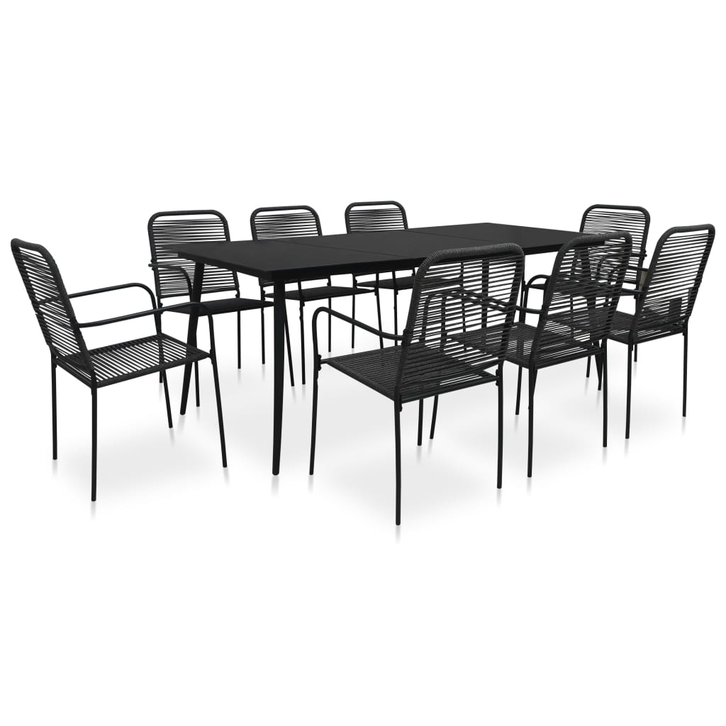 vidaXL 9 Piece Garden Dining Set Cotton Rope and Steel Black