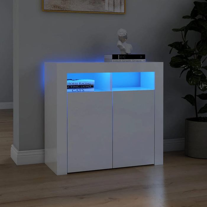 vidaXL Sideboard with LED Lights High Gloss White 80x35x75 cm