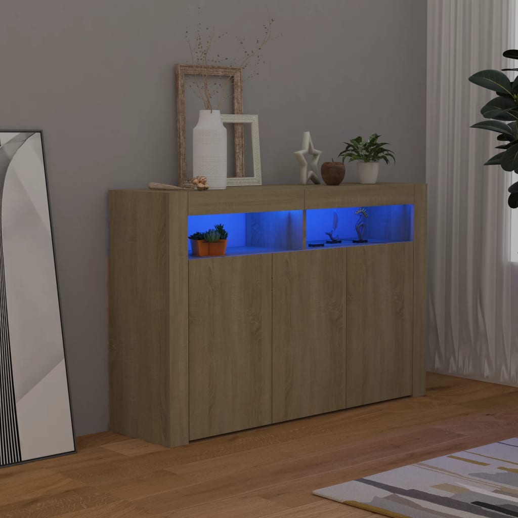 vidaXL Sideboard with LED Lights Sonoma Oak 115.5x30x75 cm