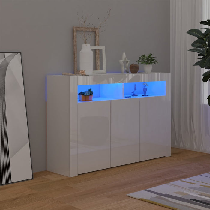 vidaXL Sideboard with LED Lights High Gloss White 115.5x30x75 cm