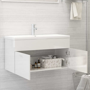 vidaXL Sink Cabinet High Gloss White 90x38.5x46 cm Engineered Wood