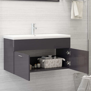 vidaXL Sink Cabinet High Gloss Grey 90x38.5x46 cm Engineered Wood