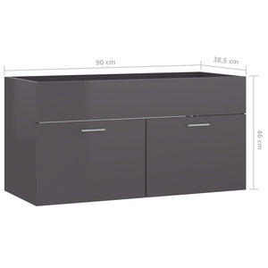 vidaXL Sink Cabinet High Gloss Grey 90x38.5x46 cm Engineered Wood