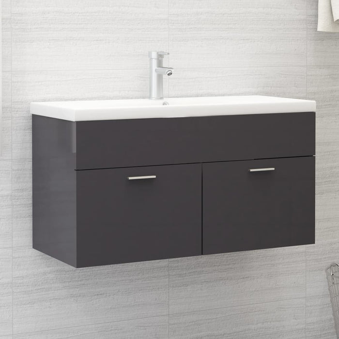 vidaXL Sink Cabinet High Gloss Grey 90x38.5x46 cm Engineered Wood