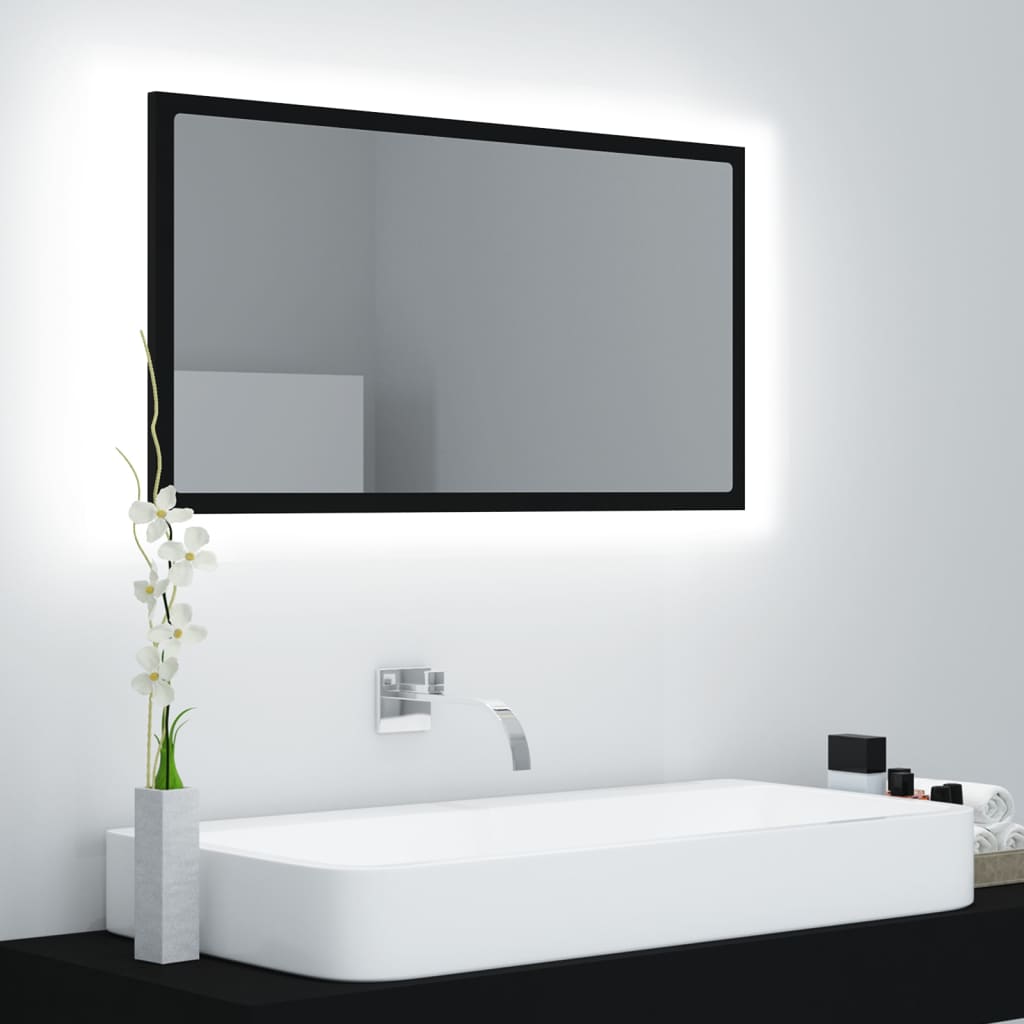 vidaXL LED Bathroom Mirror Black 80x8.5x37 cm Acrylic