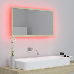 vidaXL LED Bathroom Mirror Sonoma Oak 80x8.5x37 cm Acrylic