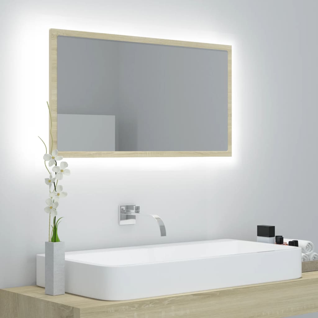 vidaXL LED Bathroom Mirror Sonoma Oak 80x8.5x37 cm Acrylic