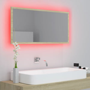 vidaXL LED Bathroom Mirror Sonoma Oak 90x8.5x37 cm Acrylic