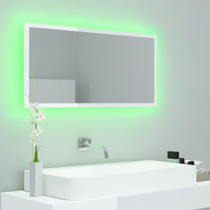 vidaXL LED Bathroom Mirror High Gloss White 90x8.5x37 cm Acrylic