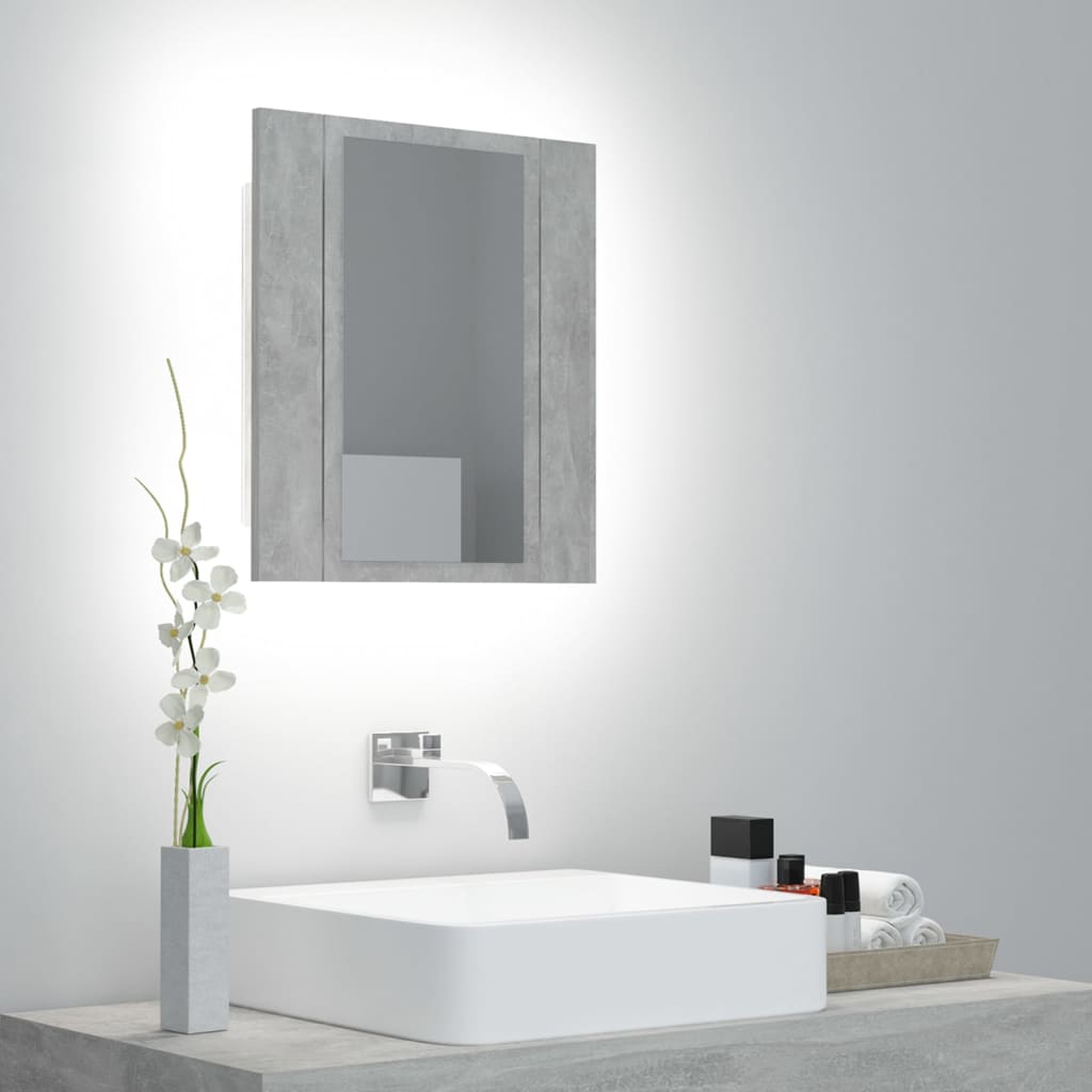 vidaXL LED Bathroom Mirror Cabinet Concrete Grey 40x12x45 cm Acrylic