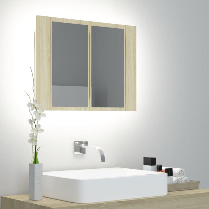 vidaXL LED Bathroom Mirror Cabinet Sonoma Oak 60x12x45 cm Acrylic