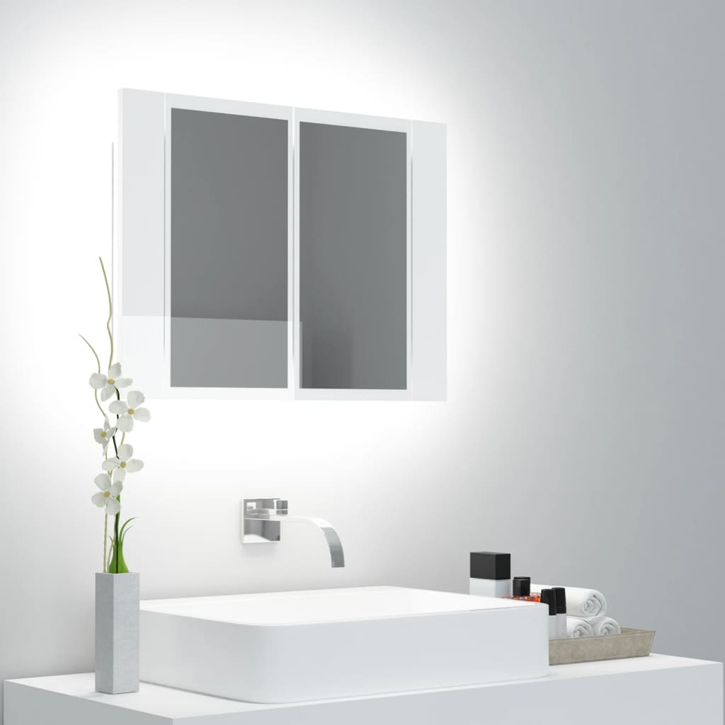 vidaXL LED Bathroom Mirror Cabinet High Gloss White 60x12x45 cm Acrylic