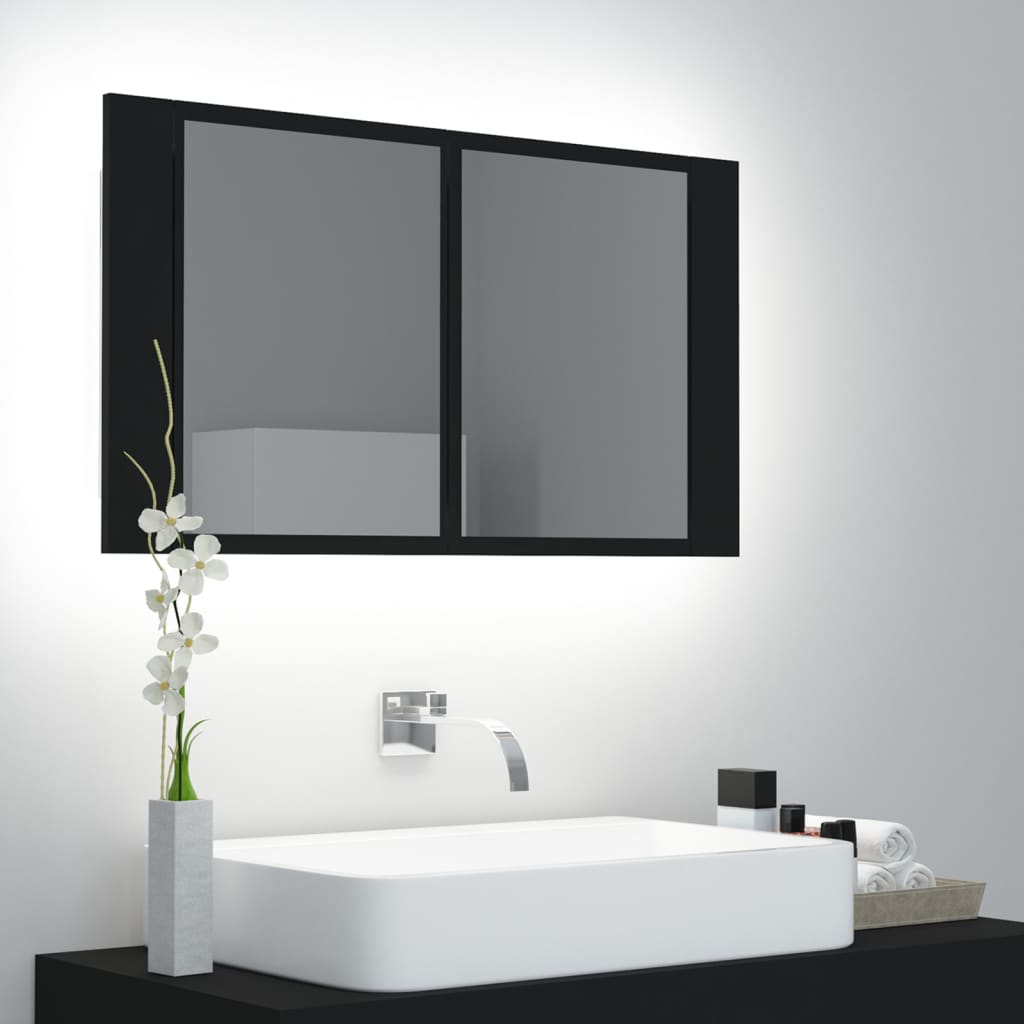 vidaXL LED Bathroom Mirror Cabinet Black 80x12x45 cm Acrylic