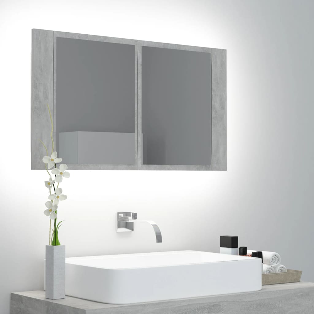 vidaXL LED Bathroom Mirror Cabinet Concrete Grey 80x12x45 cm Acrylic