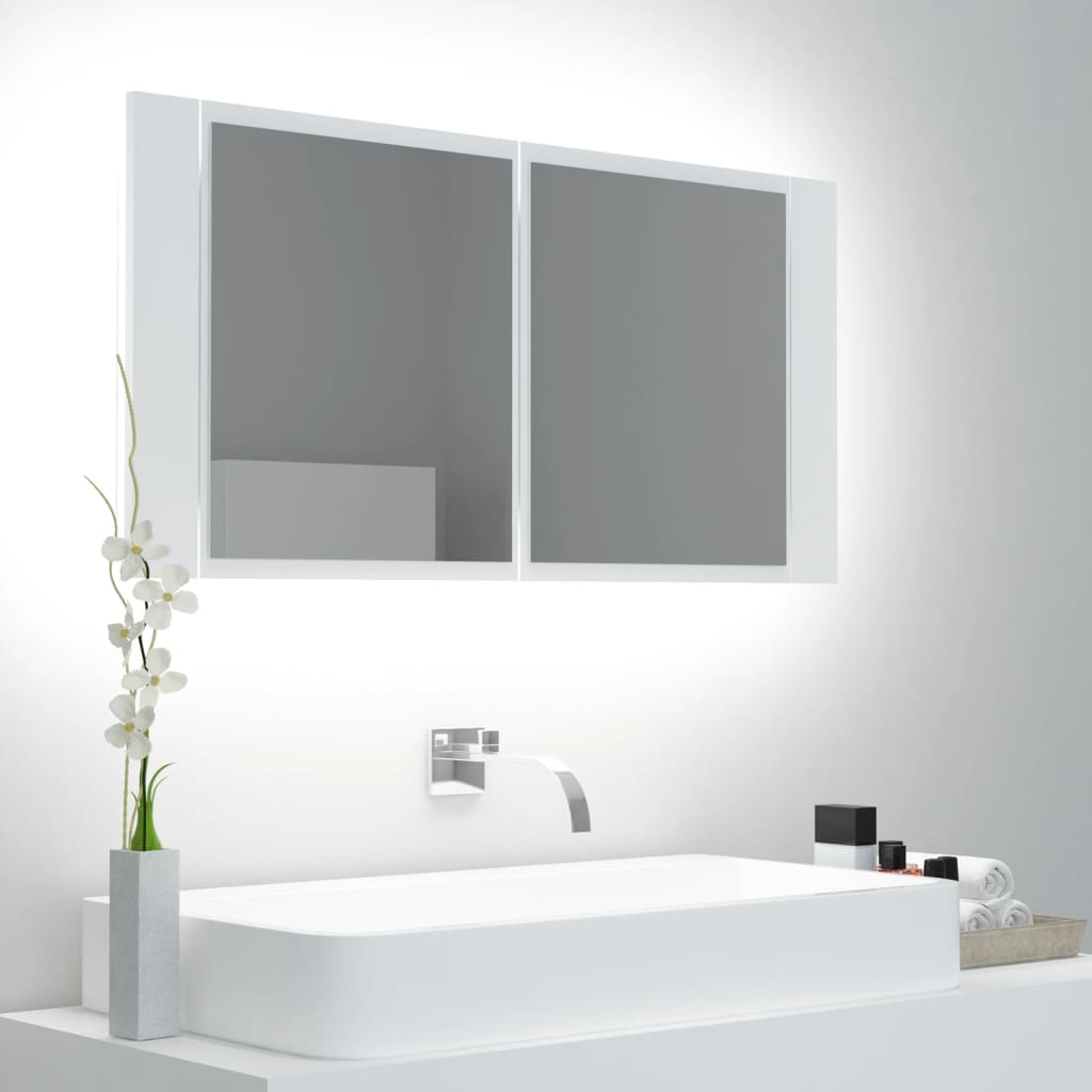 vidaXL LED Bathroom Mirror Cabinet White 90x12x45 cm Acrylic