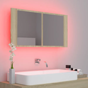 vidaXL LED Bathroom Mirror Cabinet Sonoma Oak 90x12x45 cm Acrylic