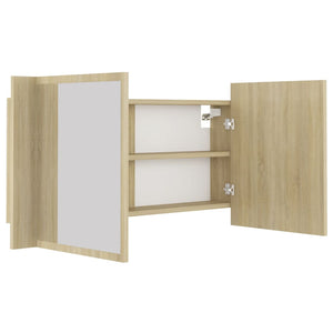 vidaXL LED Bathroom Mirror Cabinet Sonoma Oak 90x12x45 cm Acrylic