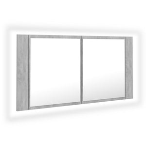 vidaXL LED Bathroom Mirror Cabinet Concrete Grey 90x12x45 cm Acrylic