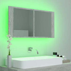 vidaXL LED Bathroom Mirror Cabinet Concrete Grey 90x12x45 cm Acrylic