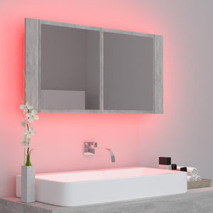 vidaXL LED Bathroom Mirror Cabinet Concrete Grey 90x12x45 cm Acrylic