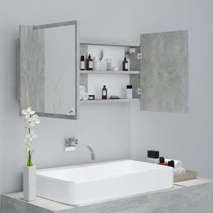 vidaXL LED Bathroom Mirror Cabinet Concrete Grey 90x12x45 cm Acrylic