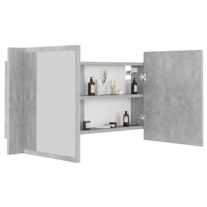 vidaXL LED Bathroom Mirror Cabinet Concrete Grey 90x12x45 cm Acrylic