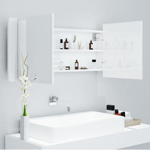 vidaXL LED Bathroom Mirror Cabinet High Gloss White 100x12x45cm Acrylic