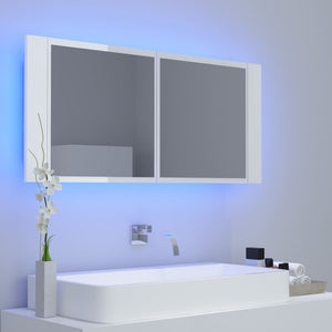 vidaXL LED Bathroom Mirror Cabinet High Gloss White 100x12x45cm Acrylic