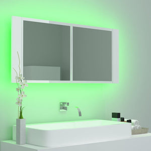 vidaXL LED Bathroom Mirror Cabinet High Gloss White 100x12x45cm Acrylic