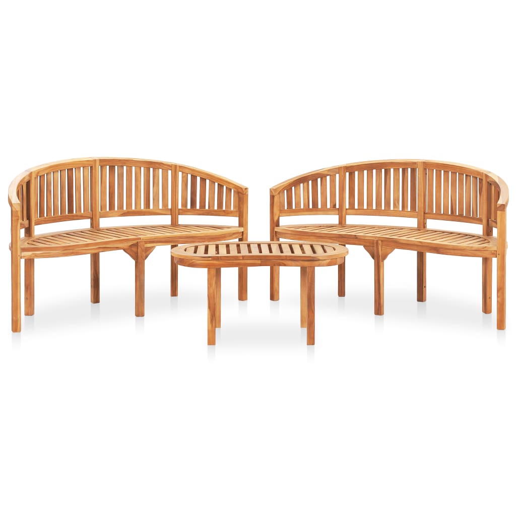 vidaXL 3 Piece Banana Garden Lounge Set Solid Teak Wood