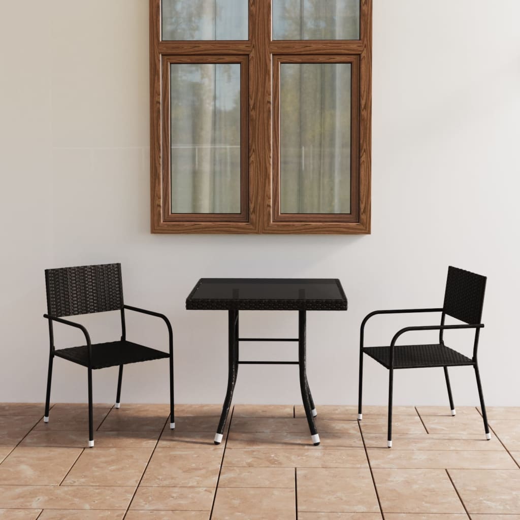 vidaXL 3 Piece Garden Dining Set Poly Rattan Black