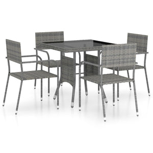 vidaXL 5 Piece Garden Dining Set Poly Rattan Grey