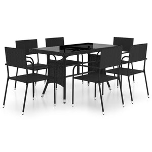 vidaXL 7 Piece Garden Dining Set Poly Rattan Black