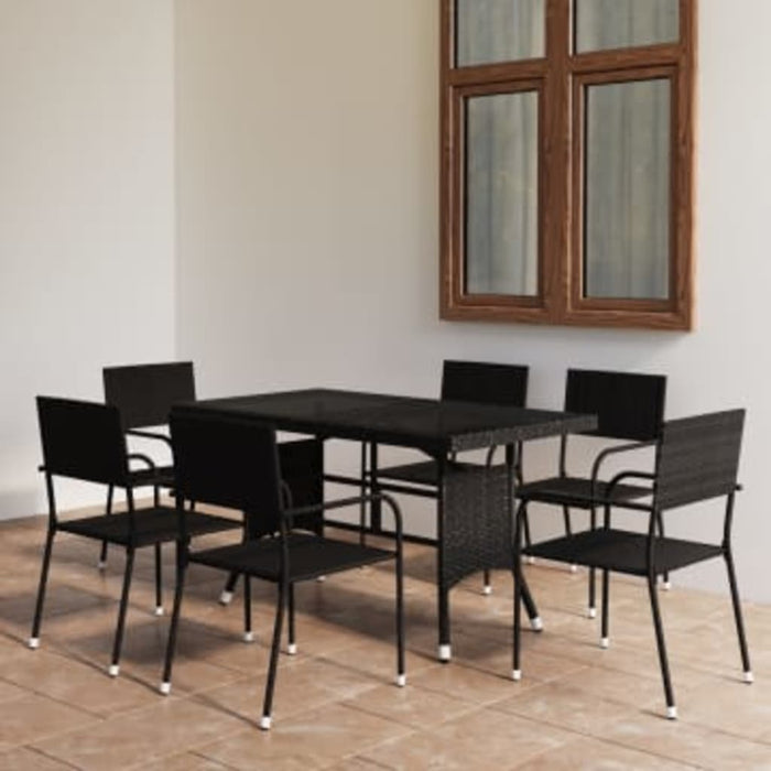 vidaXL 7 Piece Garden Dining Set Poly Rattan Black