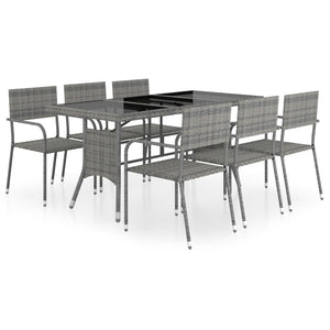 vidaXL 7 Piece Garden Dining Set Poly Rattan Anthracite & Grey