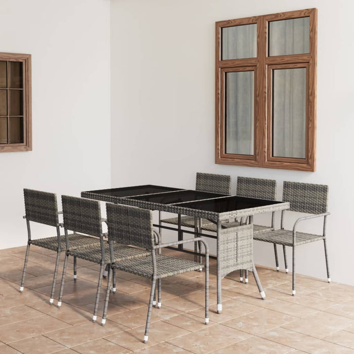 vidaXL 7 Piece Garden Dining Set Poly Rattan Anthracite & Grey