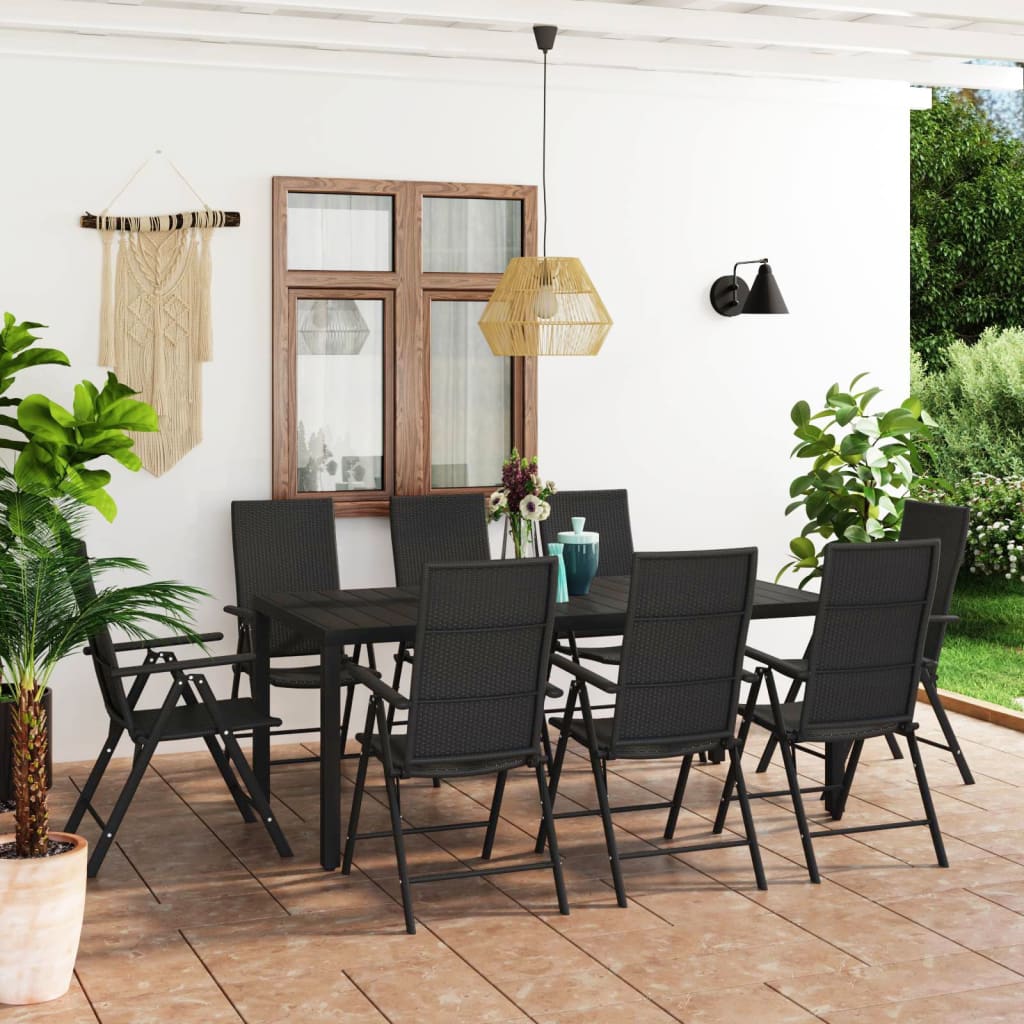 vidaXL 9 Piece Garden Dining Set Black