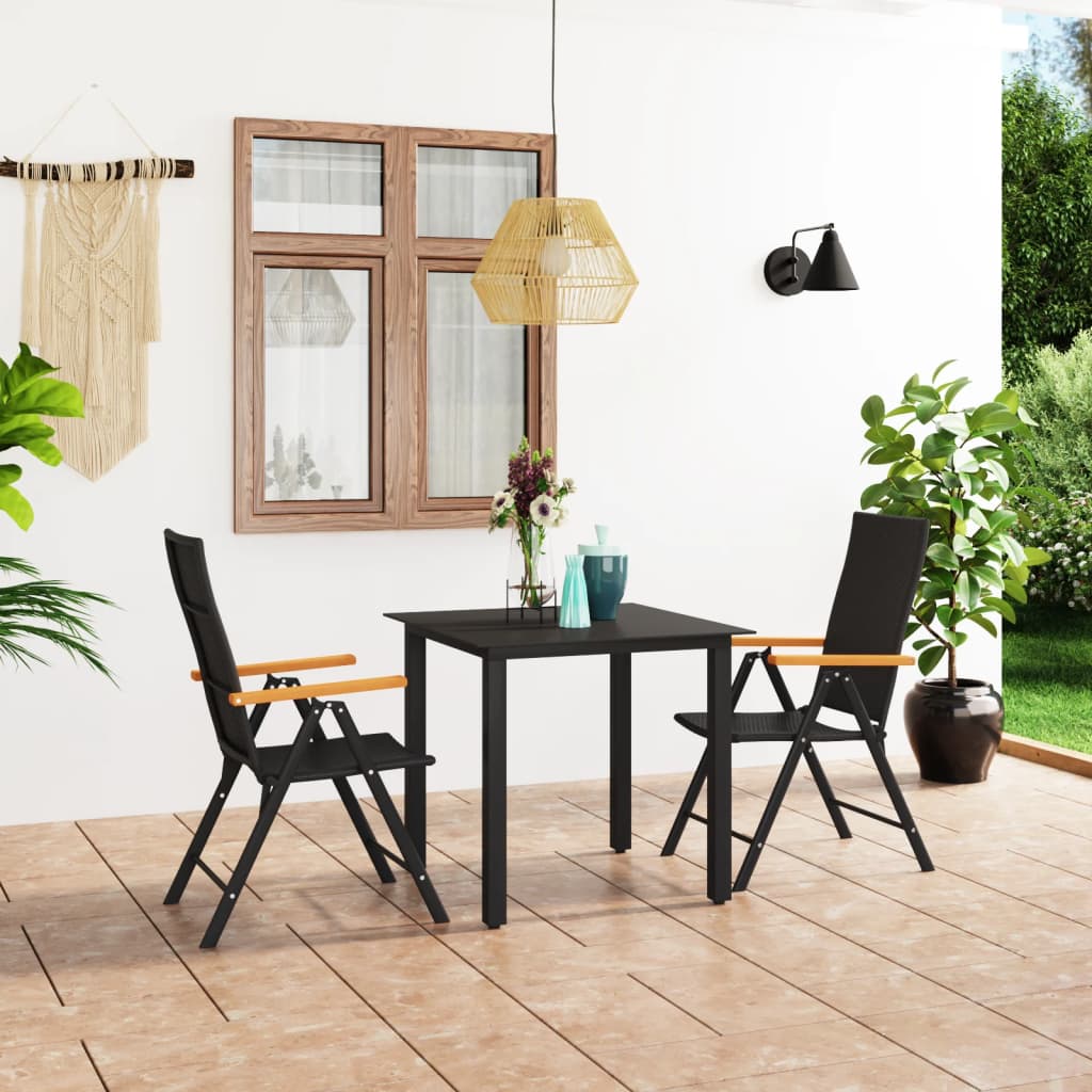 vidaXL 3 Piece Garden Dining Set Black and Brown