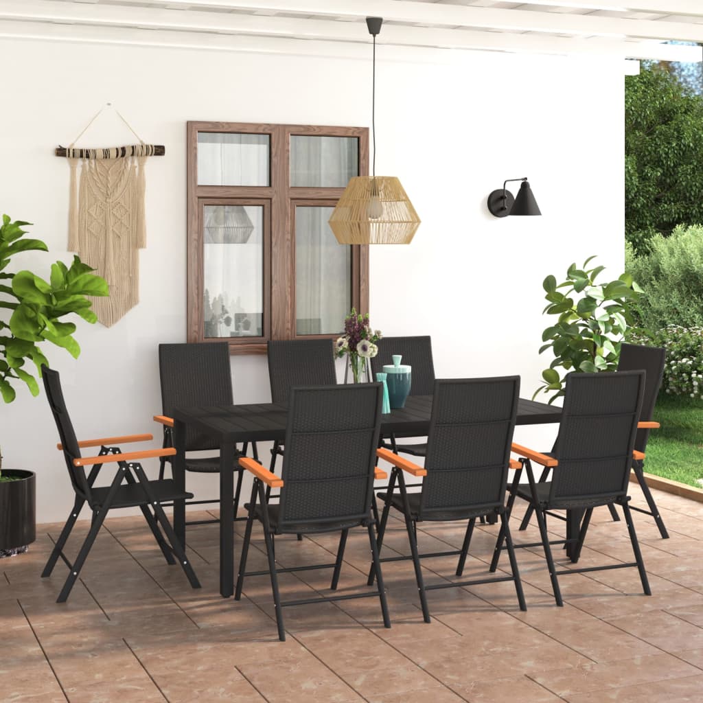 vidaXL 9 Piece Garden Dining Set Black and Brown